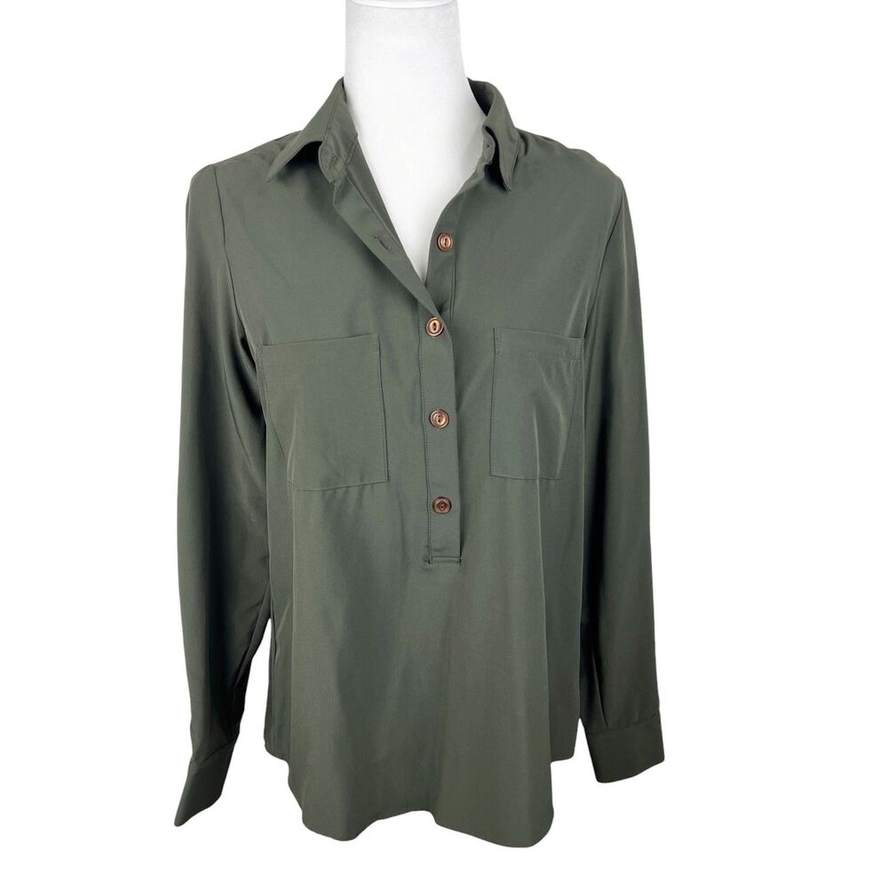 Single Los Angeles Blouse Women Small Green Henley Long Sleeve Casual Top